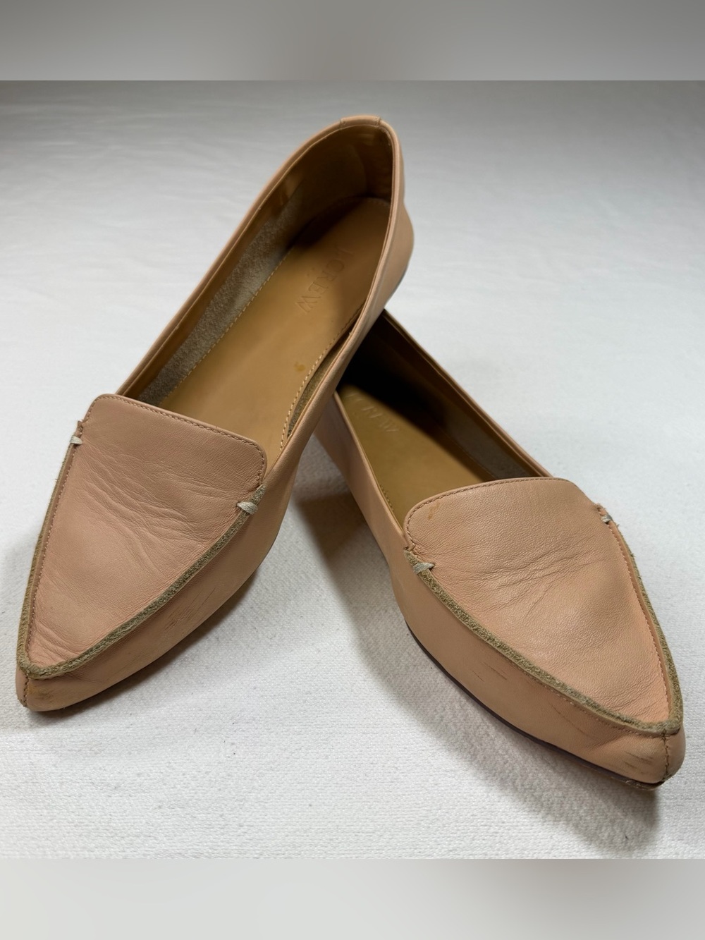J Crew Beige 100% Leather Pointy Flat Slip Ons Size 8 Women’s Business Casual